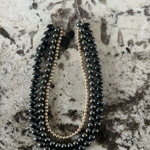 Lane Bryant Black and Silver Pearl Necklace